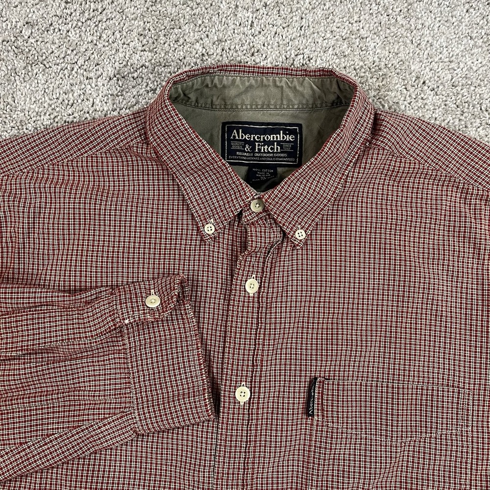 Abercrombie Fitch‎ Shirt XL Check Red Blue Soft Cotton Button Front Casual Top